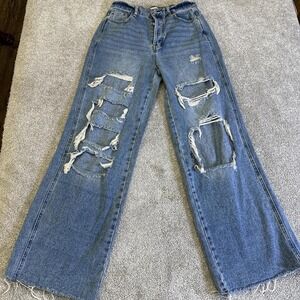 Women's Distressed Baggie Skater Jeans Size 28 Light Wash Y2K Streetwear
